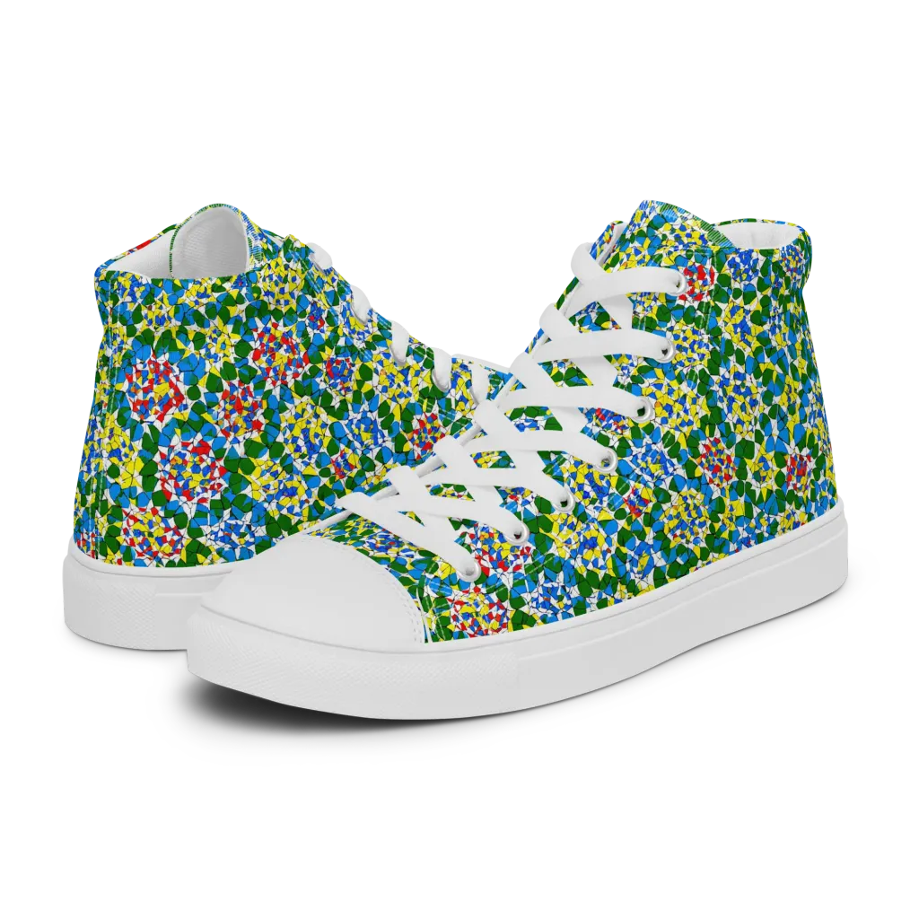 Chromatic Pebble Garden on Men's High Top Canvas Shoes — Left