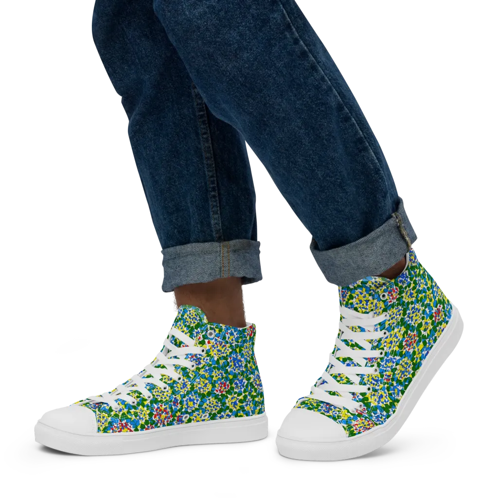 Chromatic Pebble Garden on Men's High Top Canvas Shoes — Left