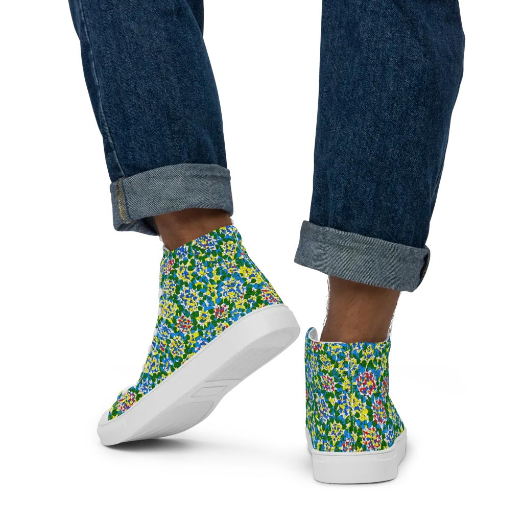 Chromatic Pebble Garden on Men's High Top Canvas Shoes — Back