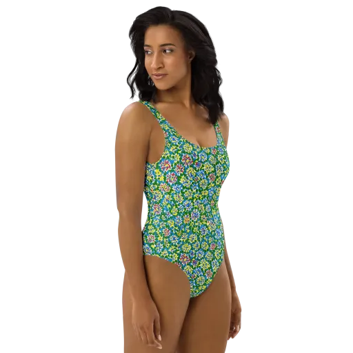Chromatic Pebble Garden on a One-Piece Swimsuit