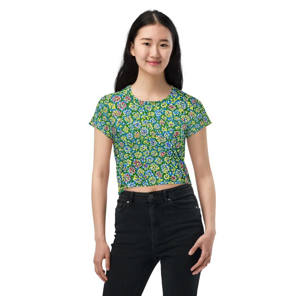 Chromatic Pebble Garden on Crop Tee — Front