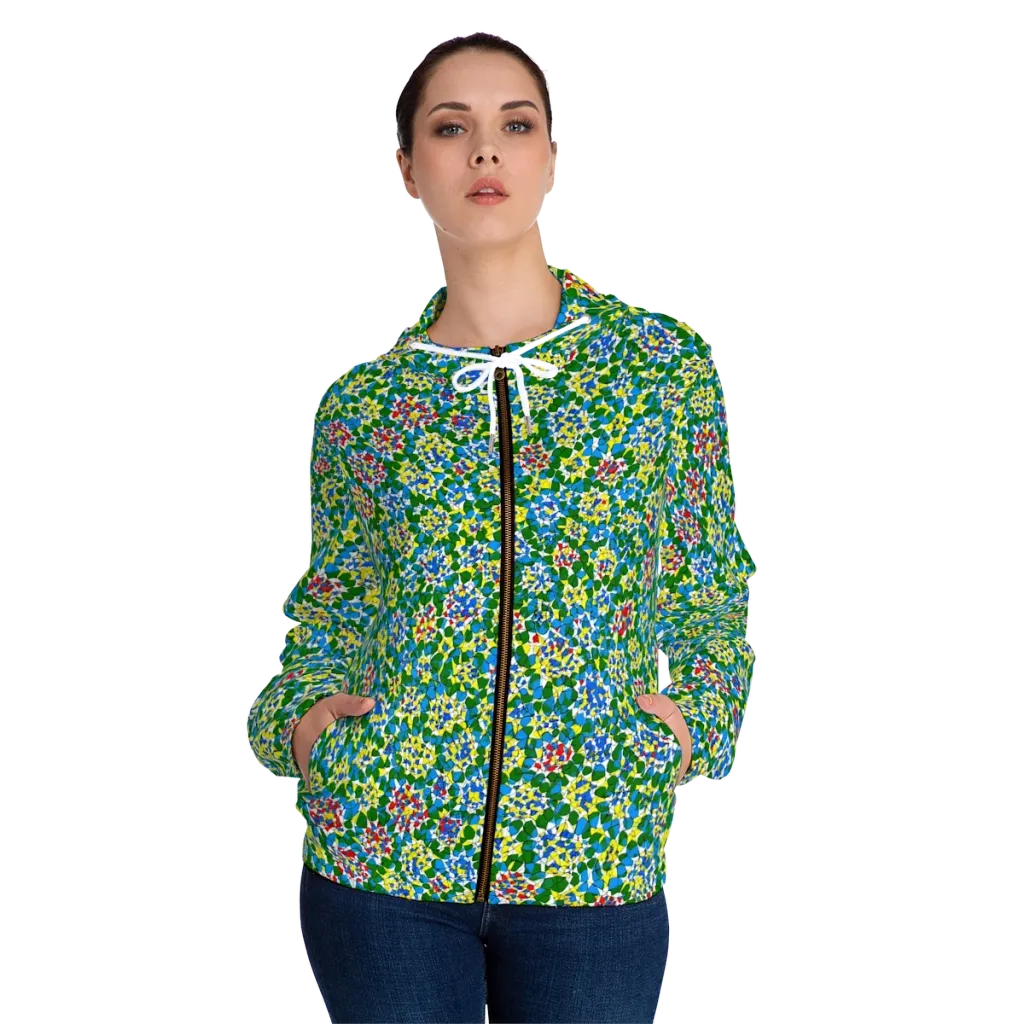 Chromatic Pebble Garden on Women's Full-Zip Hoodie — Front On Person