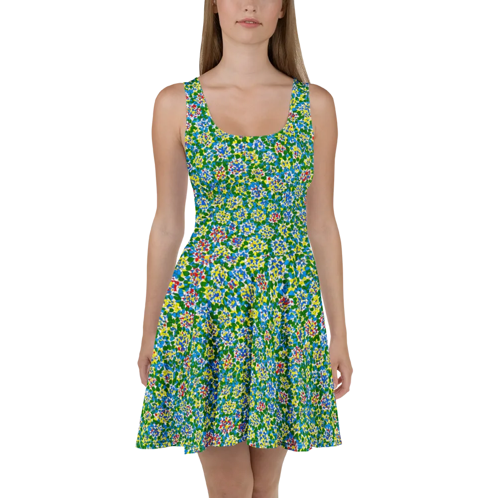 Chromatic Pebble Garden on Skater Dress — Front