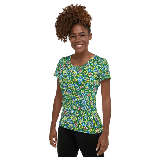 Chromatic Pebble Garden on a Women's Athletic T-Shirt