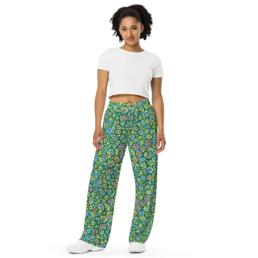 Chromatic Pebble Garden on a Wide-Leg Pants