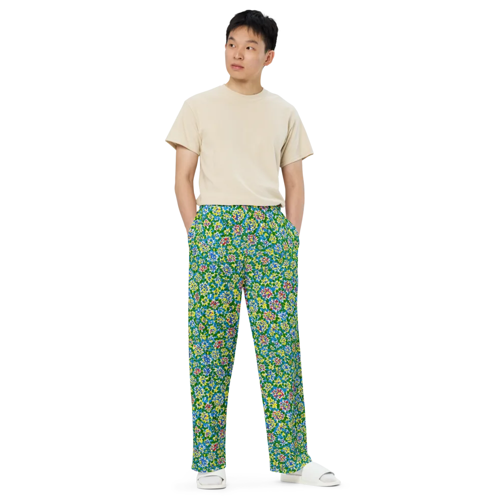 Chromatic Pebble Garden on Wide-Leg Pants — Front