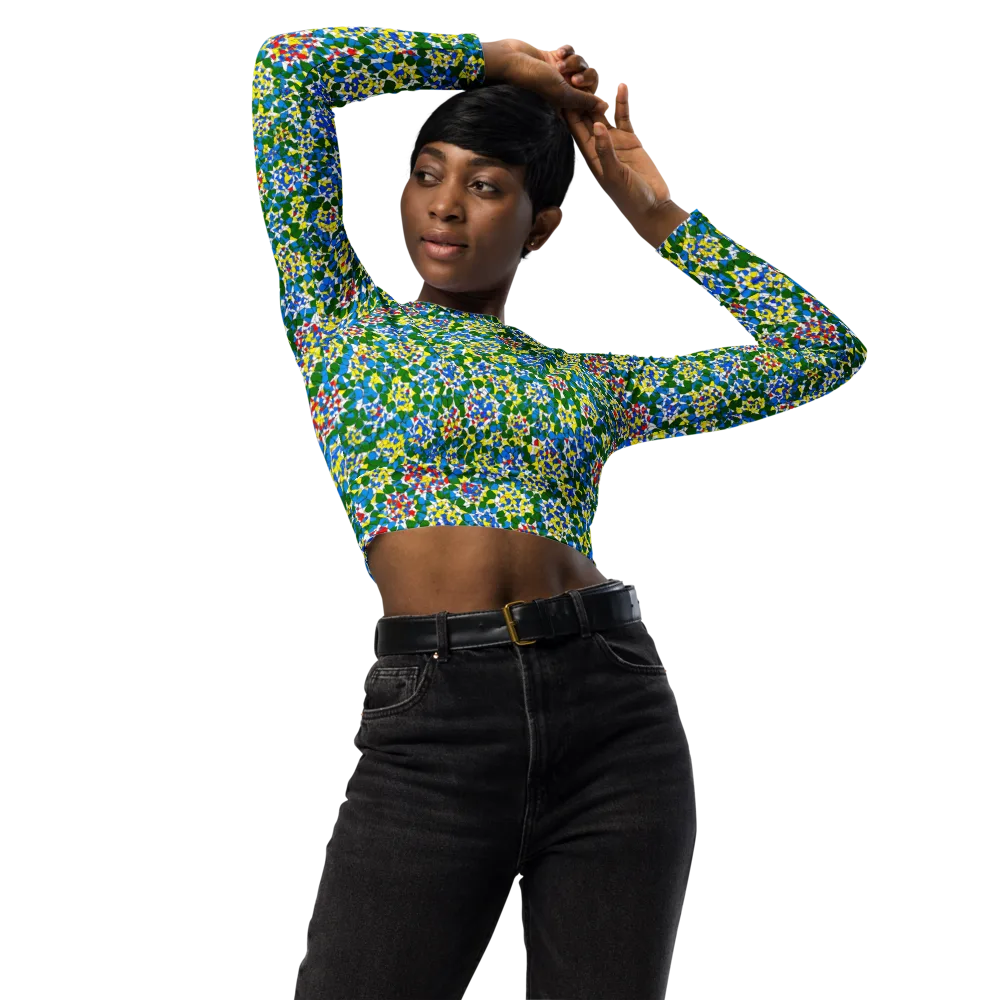 Chromatic Pebble Garden on Long Sleeve Crop Top — Front