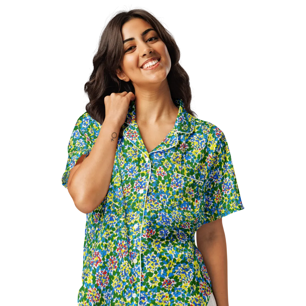 Chromatic Pebble Garden on Women's Short Sleeve Pajama Top — Front