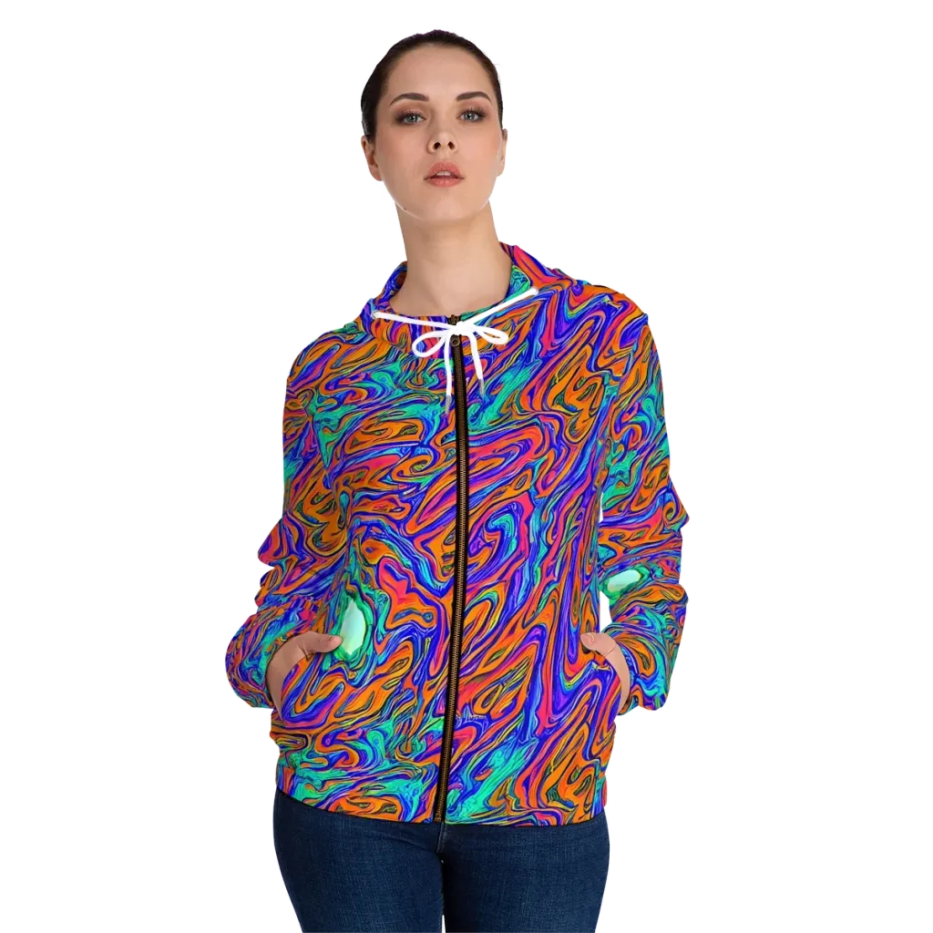 Vivid Melt on Women's Full-Zip Hoodie — Front On Person