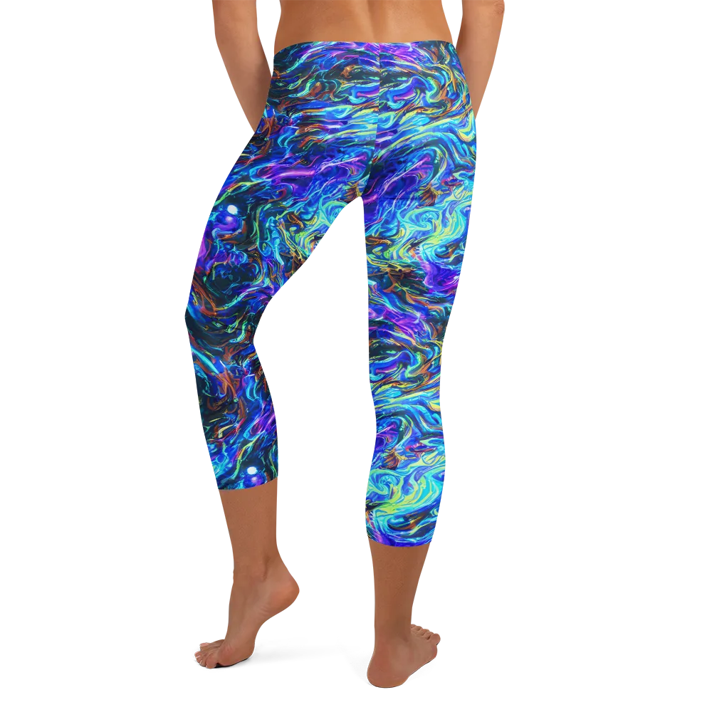 Neon Oceanus on Capri Leggings — Back