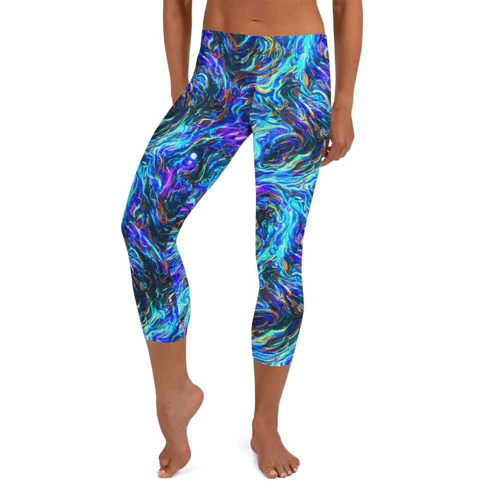 Neon Oceanus on Capri Leggings — Front