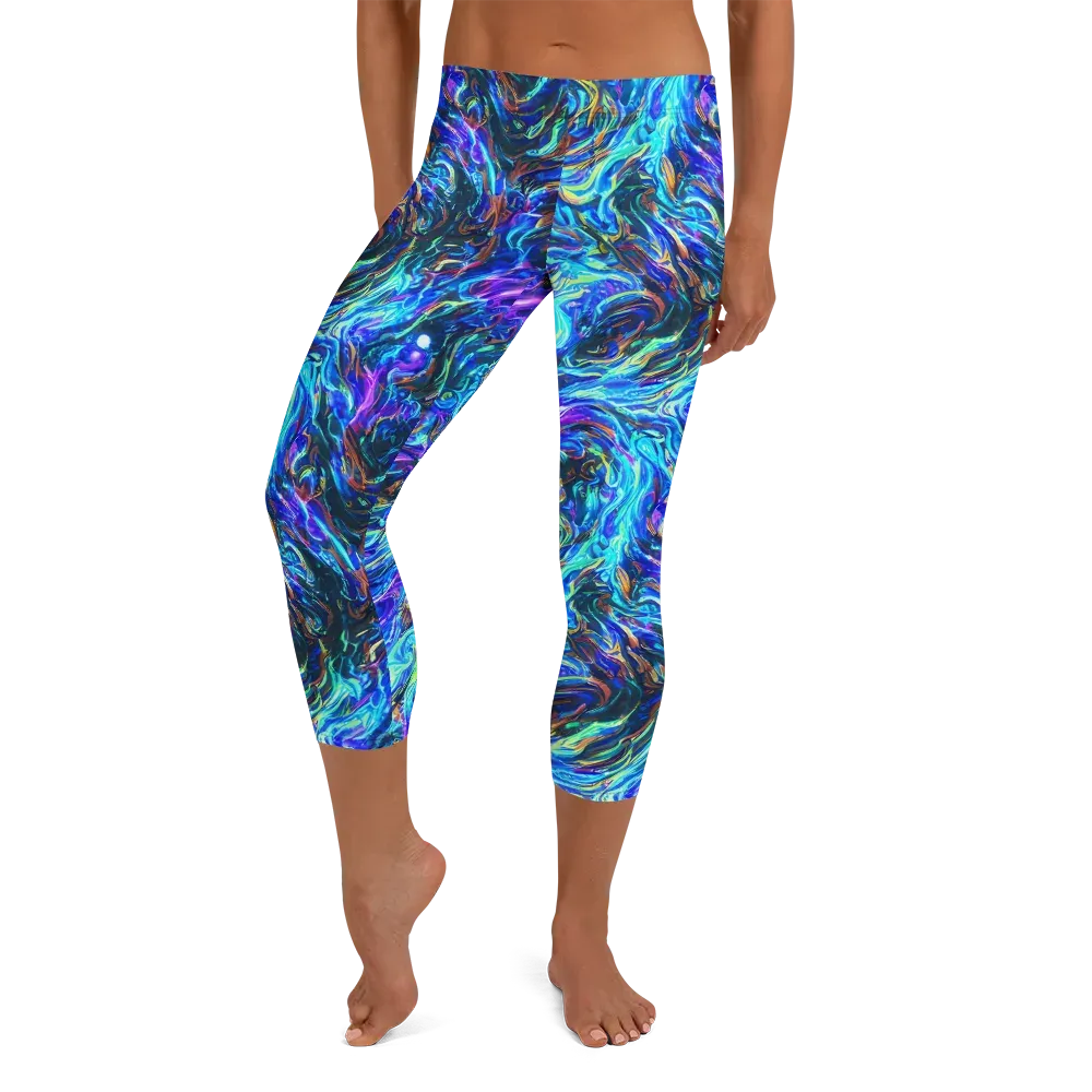 Neon Oceanus on Capri Leggings — Front