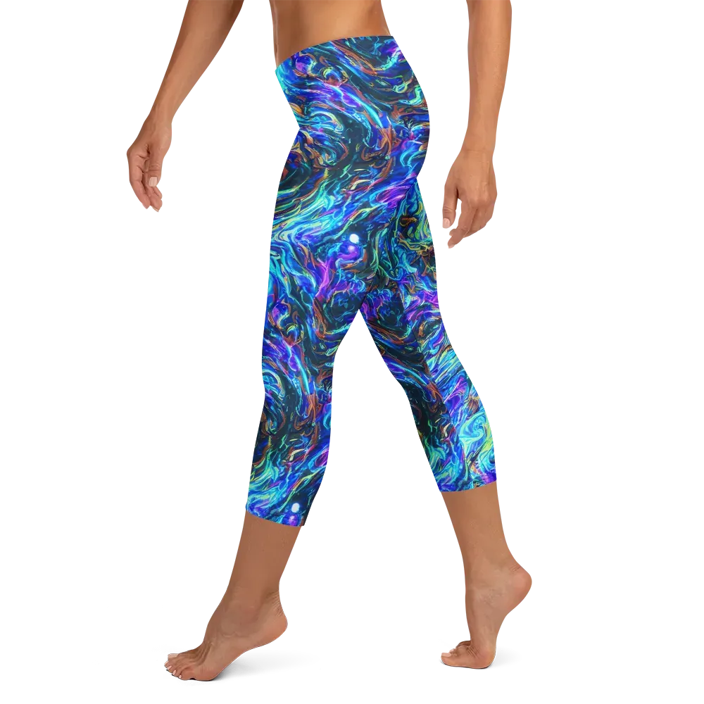 Neon Oceanus on Capri Leggings — Left