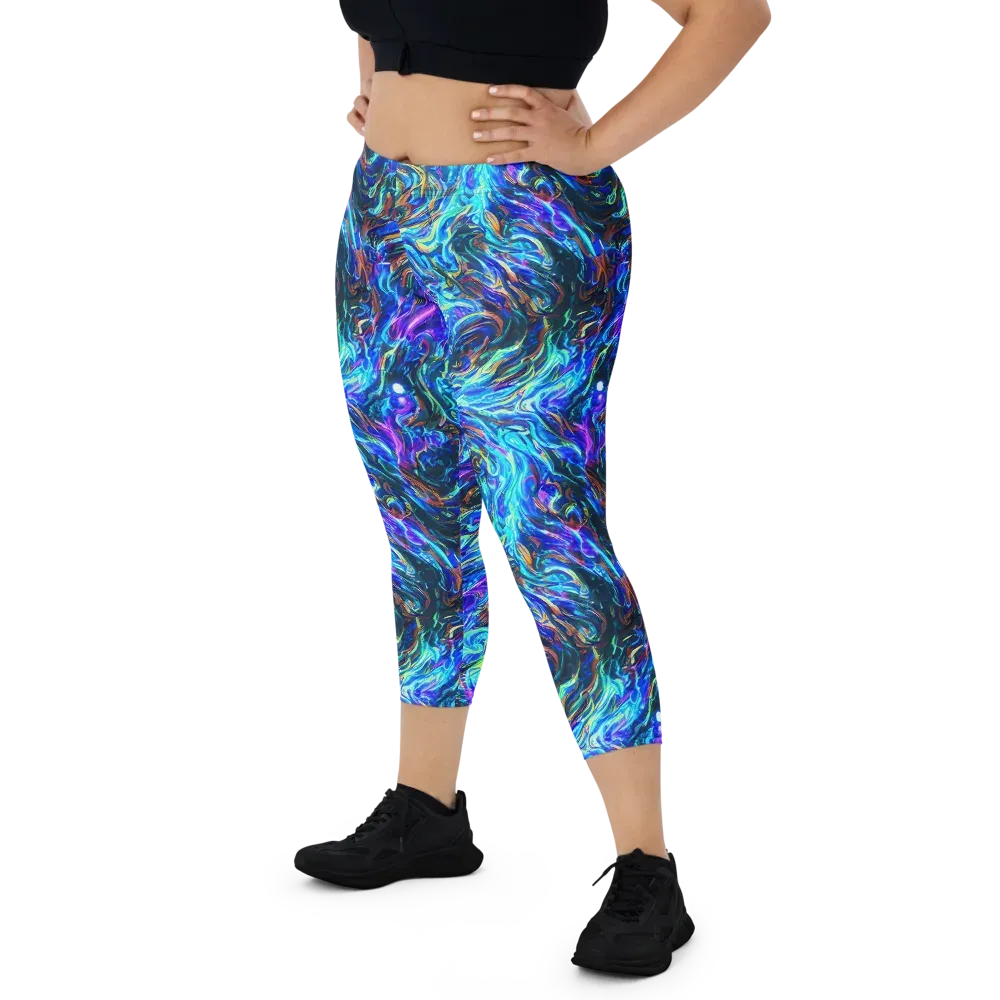 Neon Oceanus on Capri Leggings — Front
