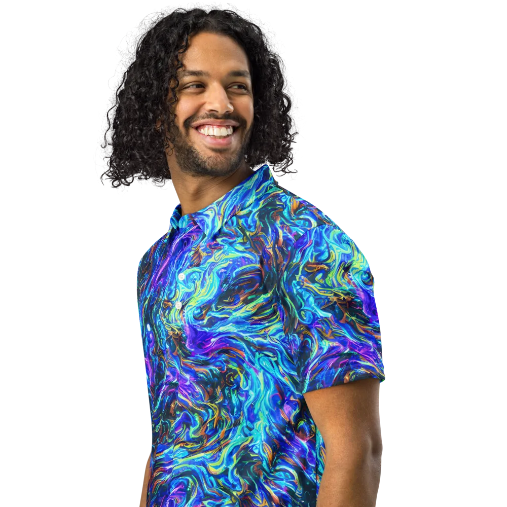 Neon Oceanus on Men's Slim Fit Polo Shirt — Left Front
