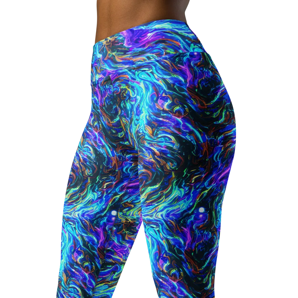Neon Oceanus on Yoga Leggings — Left Front