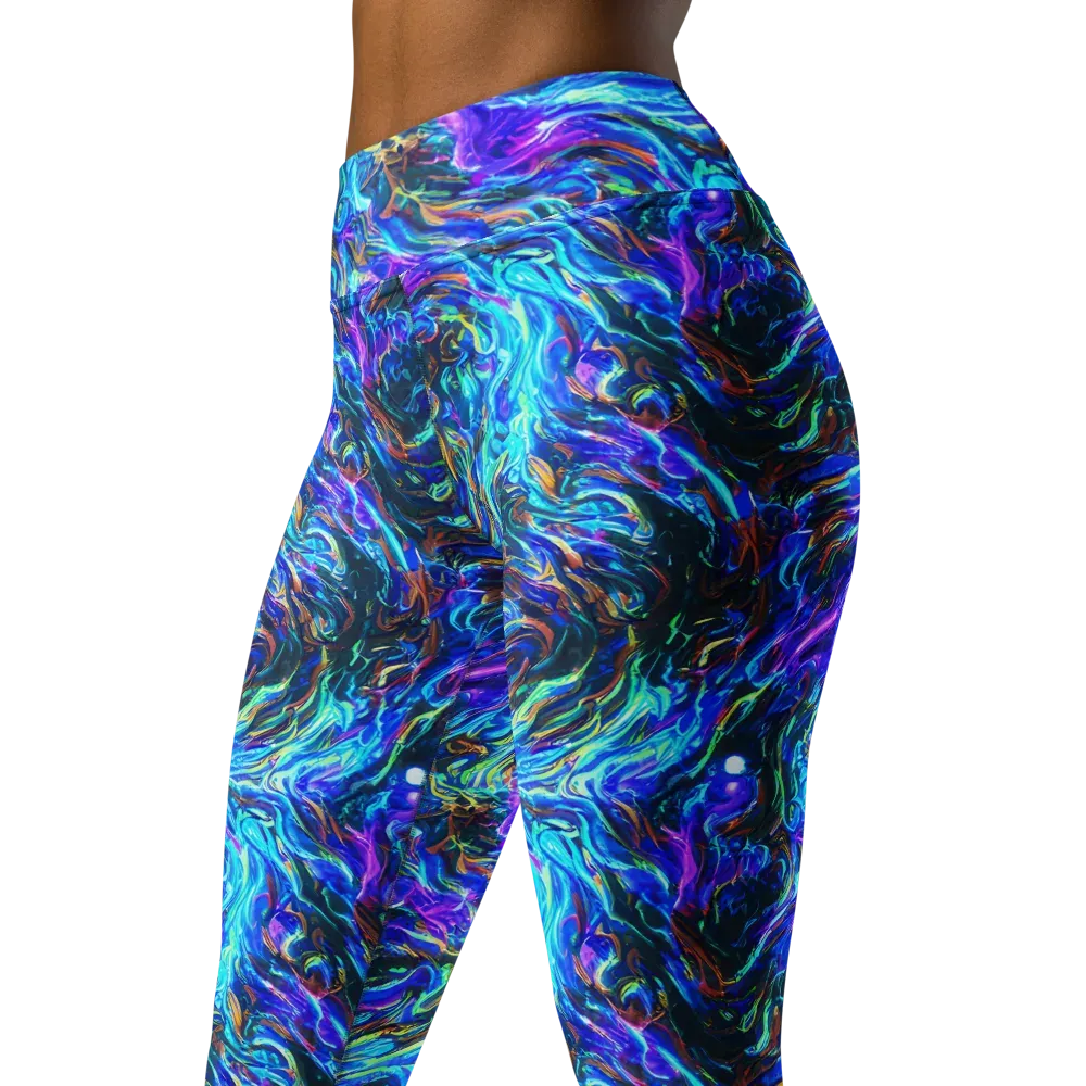 Neon Oceanus on Yoga Leggings — Left Front