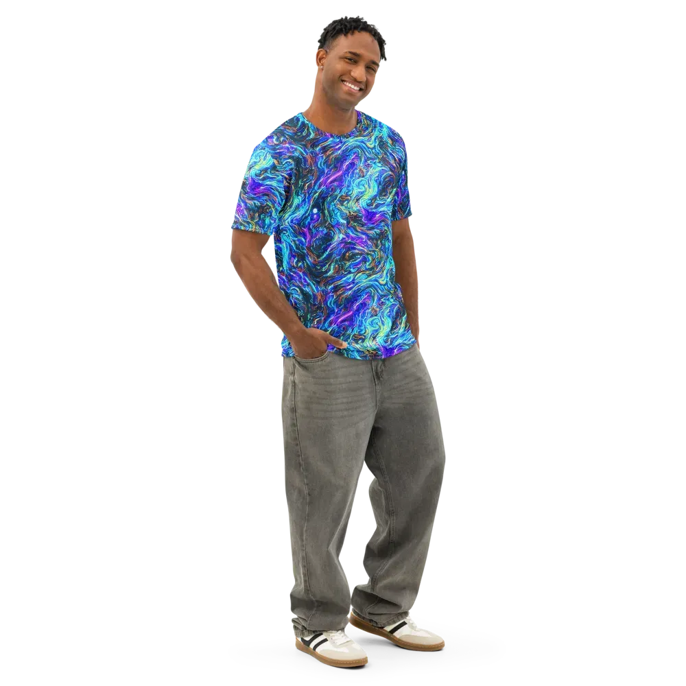 Neon Oceanus on Men's Cotton Crew Neck T-Shirt — Right Front