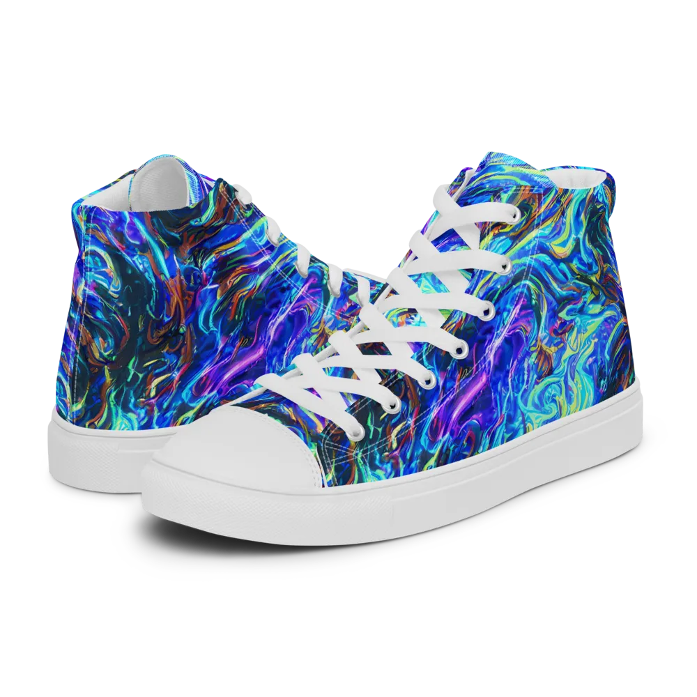 Neon Oceanus on Men's High Top Canvas Shoes — Left