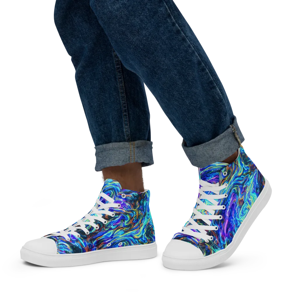Neon Oceanus on Men's High Top Canvas Shoes — Left