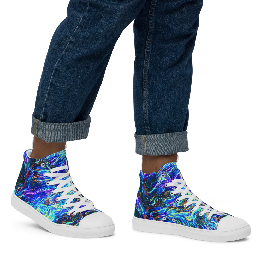 Neon Oceanus on Men's High Top Canvas Shoes — Right