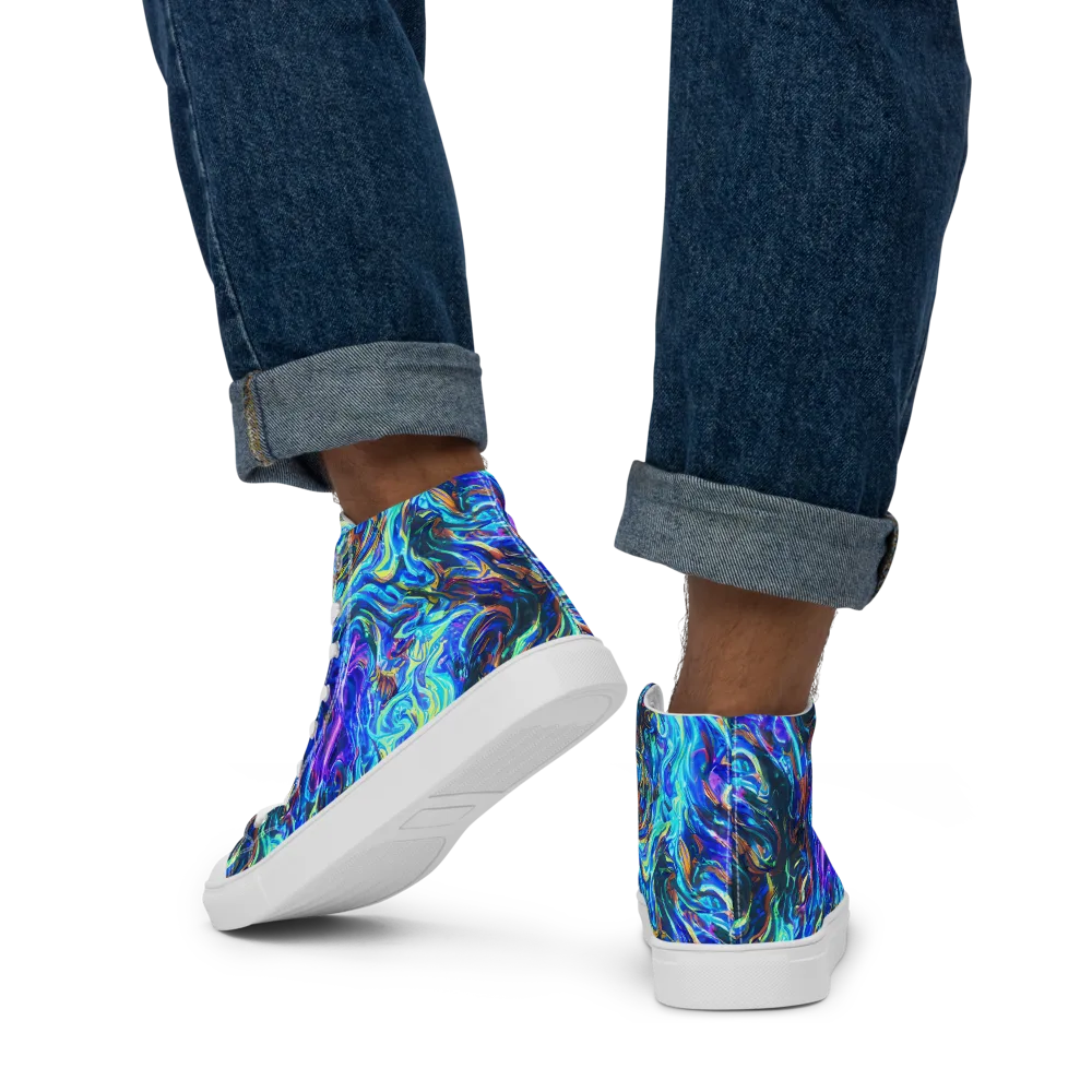Neon Oceanus on Men's High Top Canvas Shoes — Back