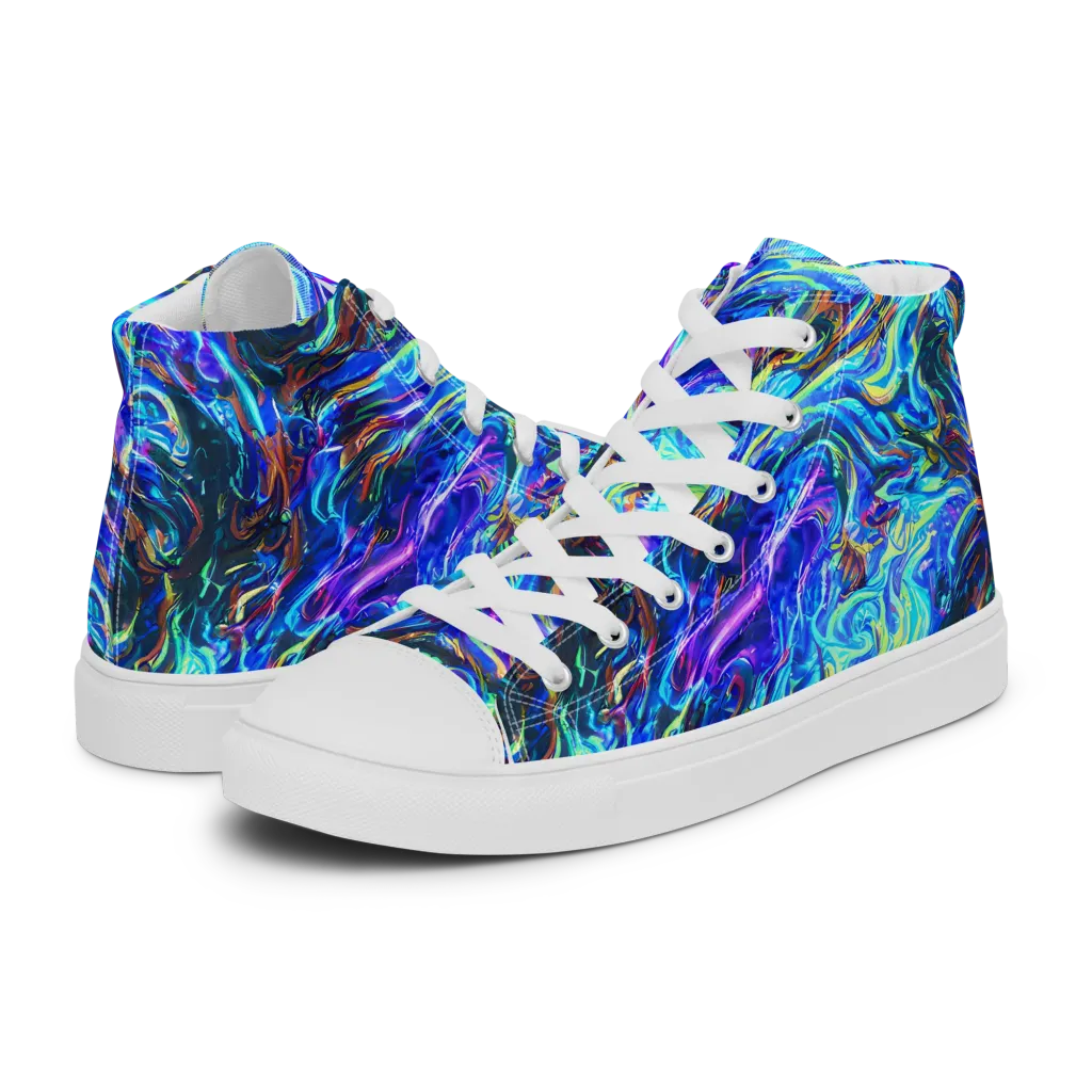 Neon Oceanus on Women's High Top Canvas Shoes — Left
