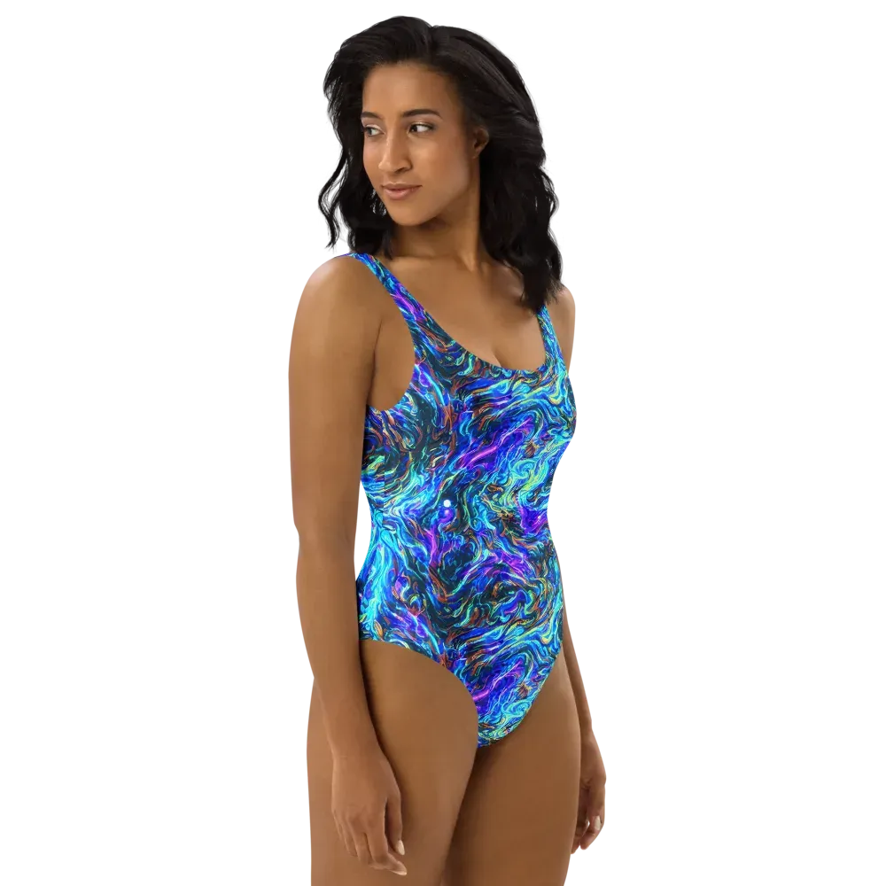 Neon Oceanus on One-Piece Swimsuit — Right