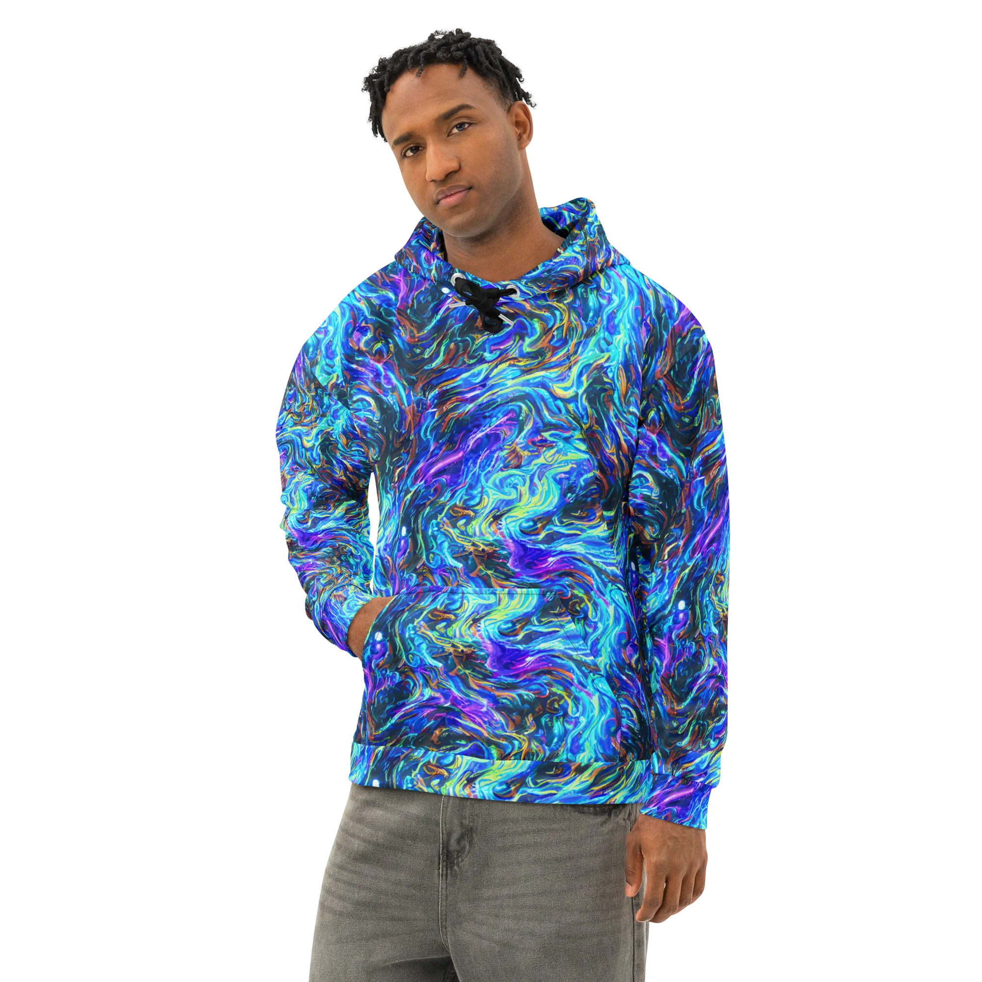 Neon Oceanus on Cotton Hoodie — Left Front
