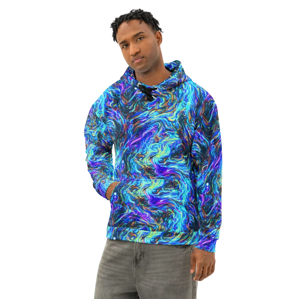 Neon Oceanus on Cotton Hoodie — Left Front