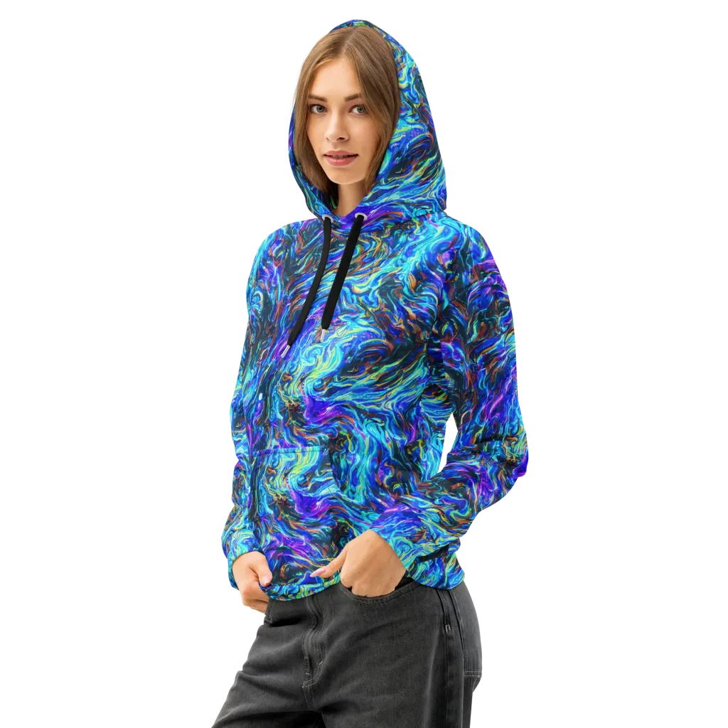 Neon Oceanus on Cotton Hoodie — Left Front