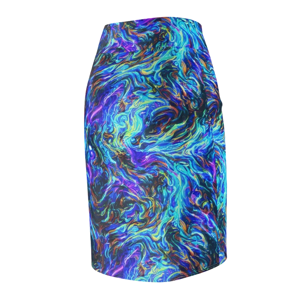 Neon Oceanus on Pencil Skirt — Back Side