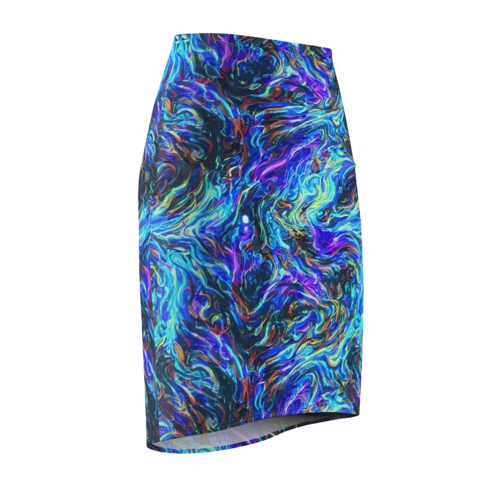 Neon Oceanus on Pencil Skirt — Front Side