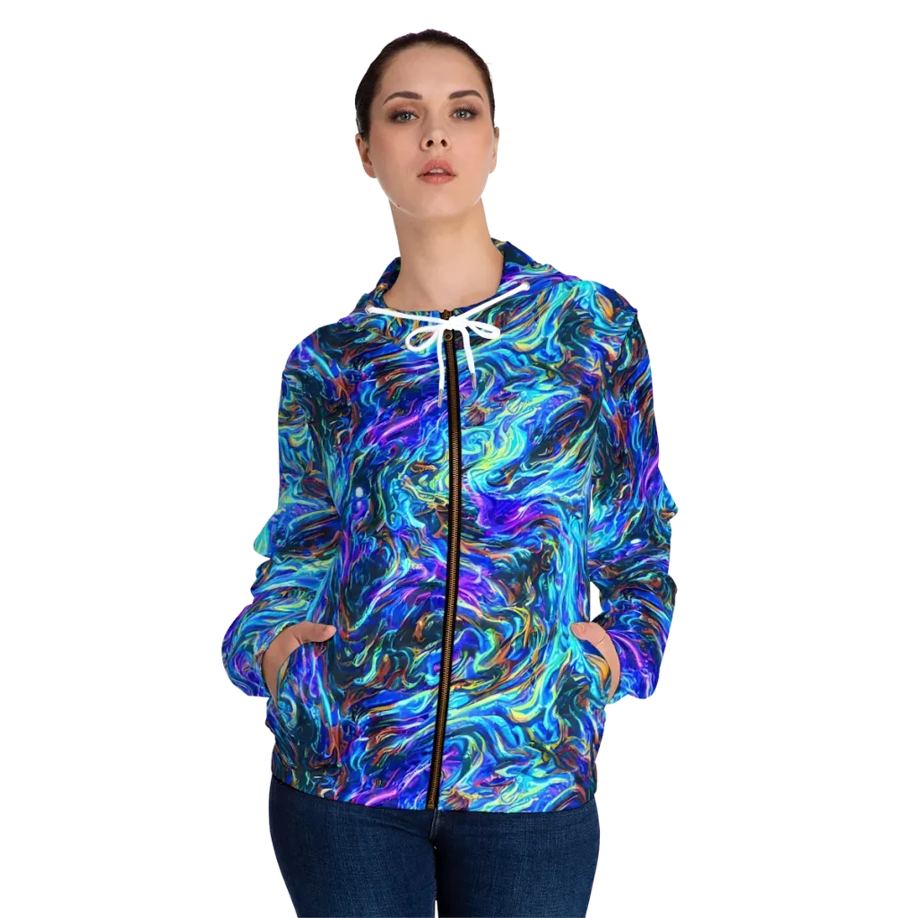 Neon Oceanus on Women's Full-Zip Hoodie — Front On Person