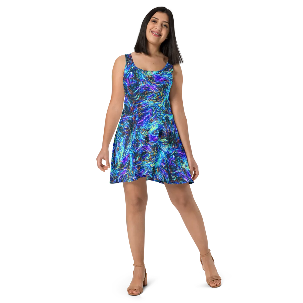 Neon Oceanus on Skater Dress — Front