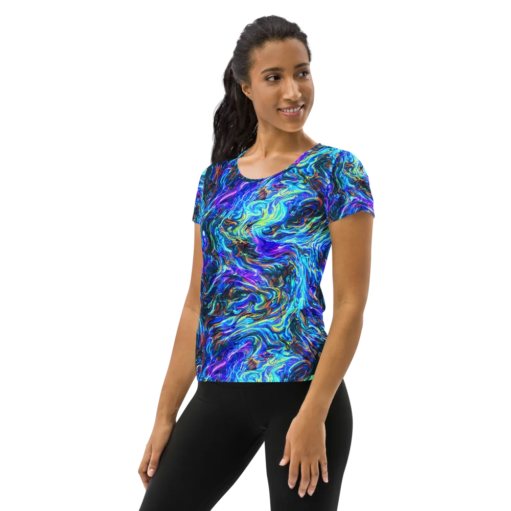 Neon Oceanus on Women's Athletic T-Shirt — Left