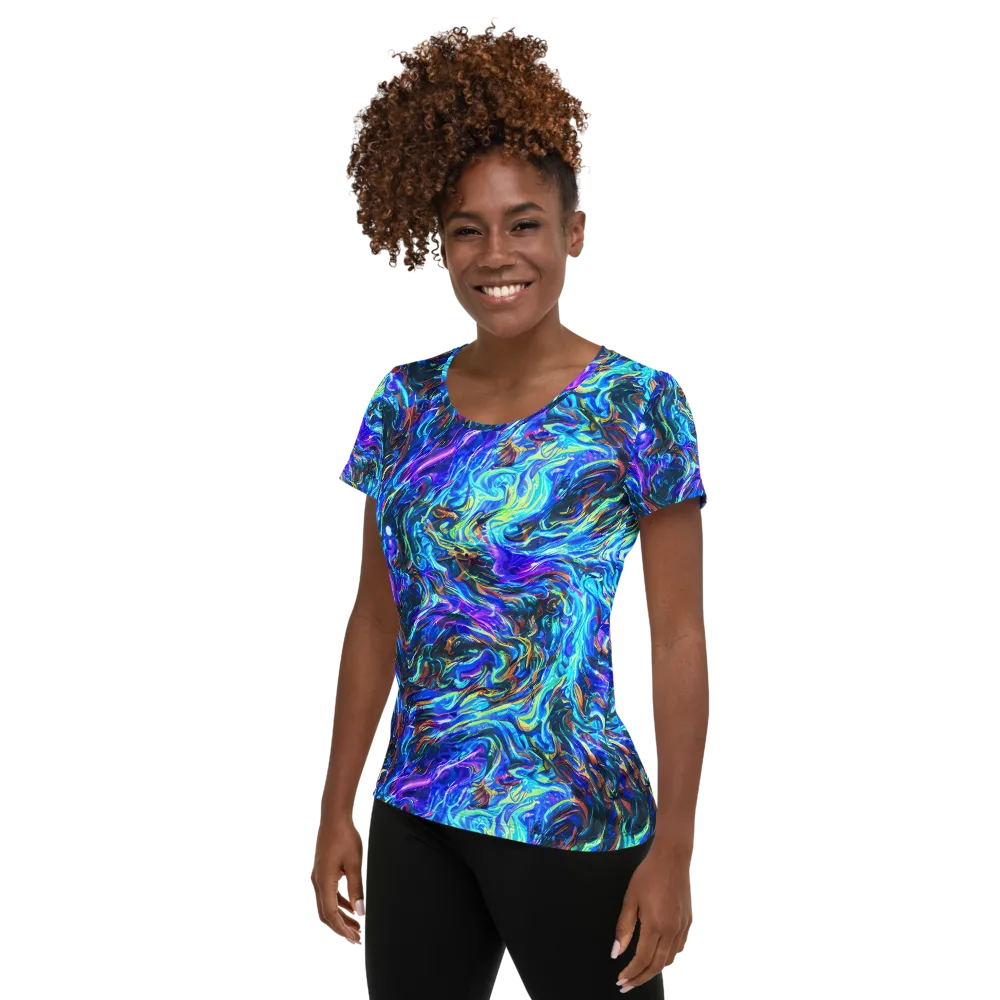 Neon Oceanus on Women's Athletic T-Shirt — Left