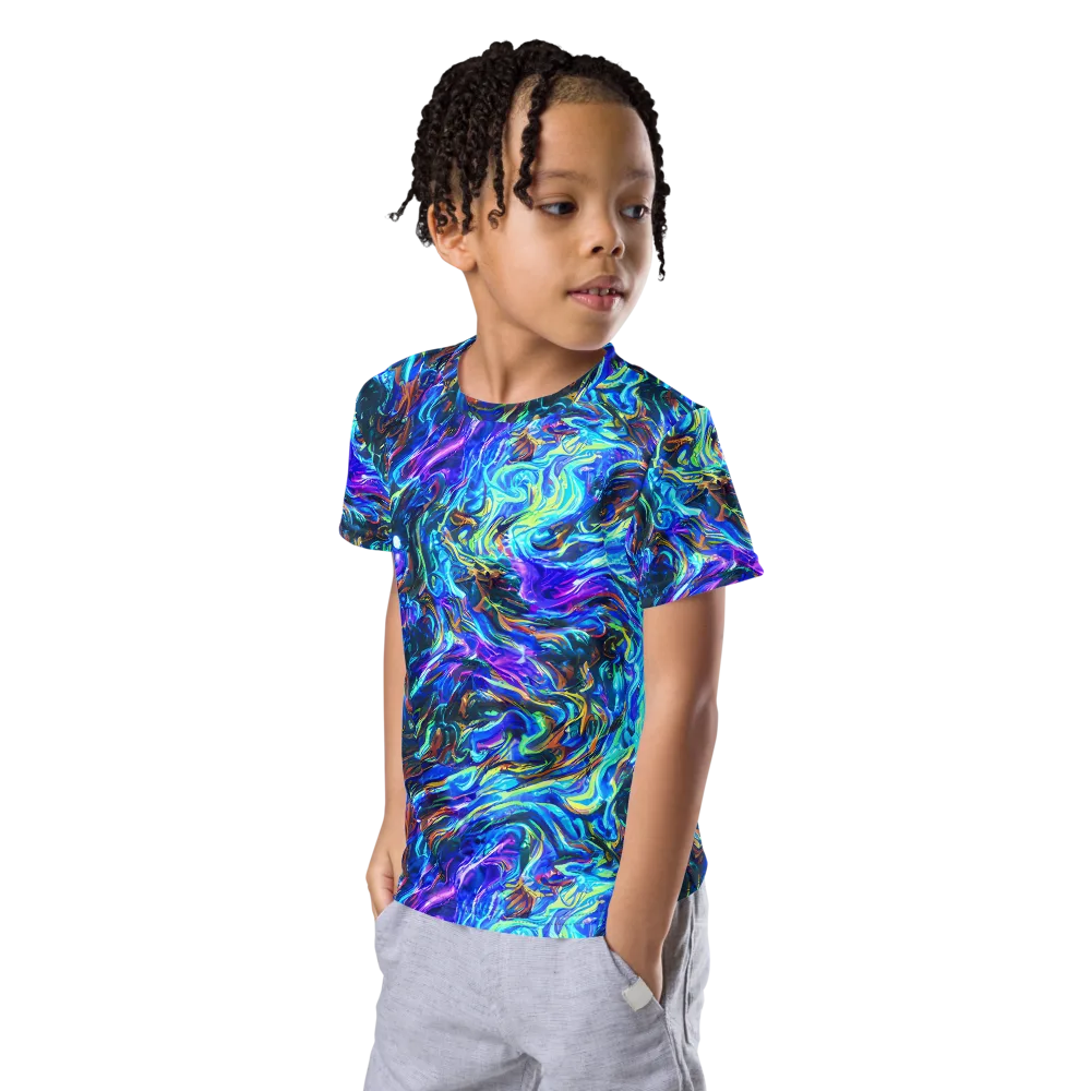 Neon Oceanus on Kids Crew Neck T-Shirt — Left Front