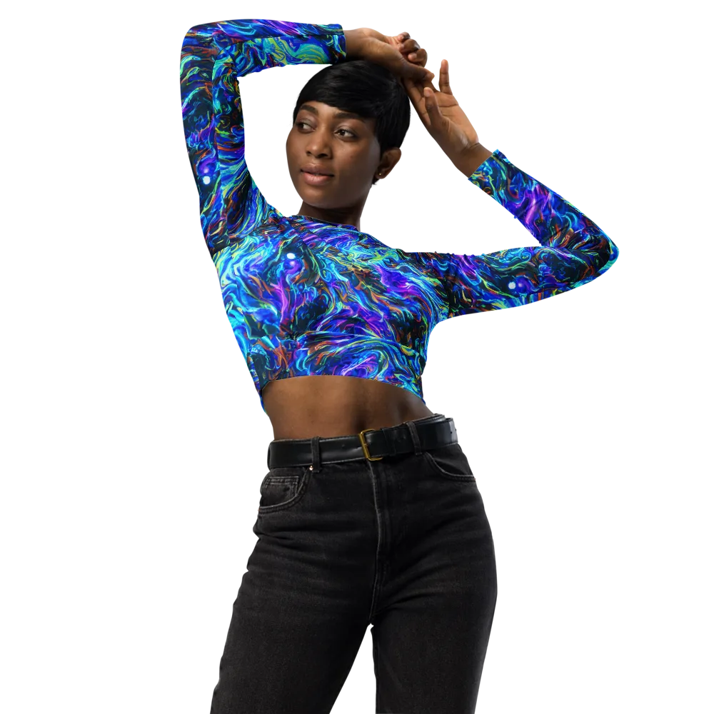 Neon Oceanus on Long Sleeve Crop Top — Front