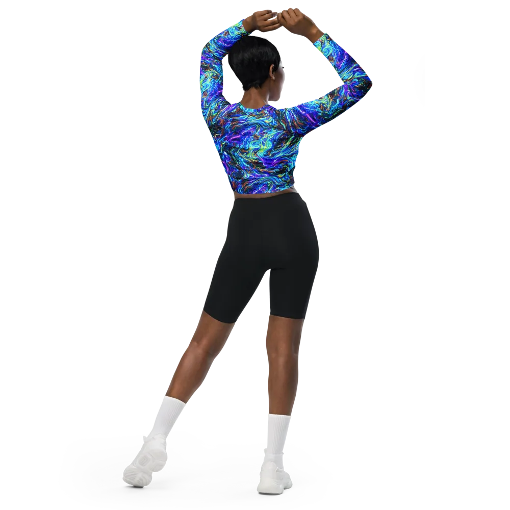 Neon Oceanus on Long Sleeve Crop Top — Back
