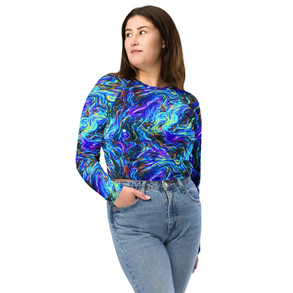 Neon Oceanus on Long Sleeve Crop Top — Front