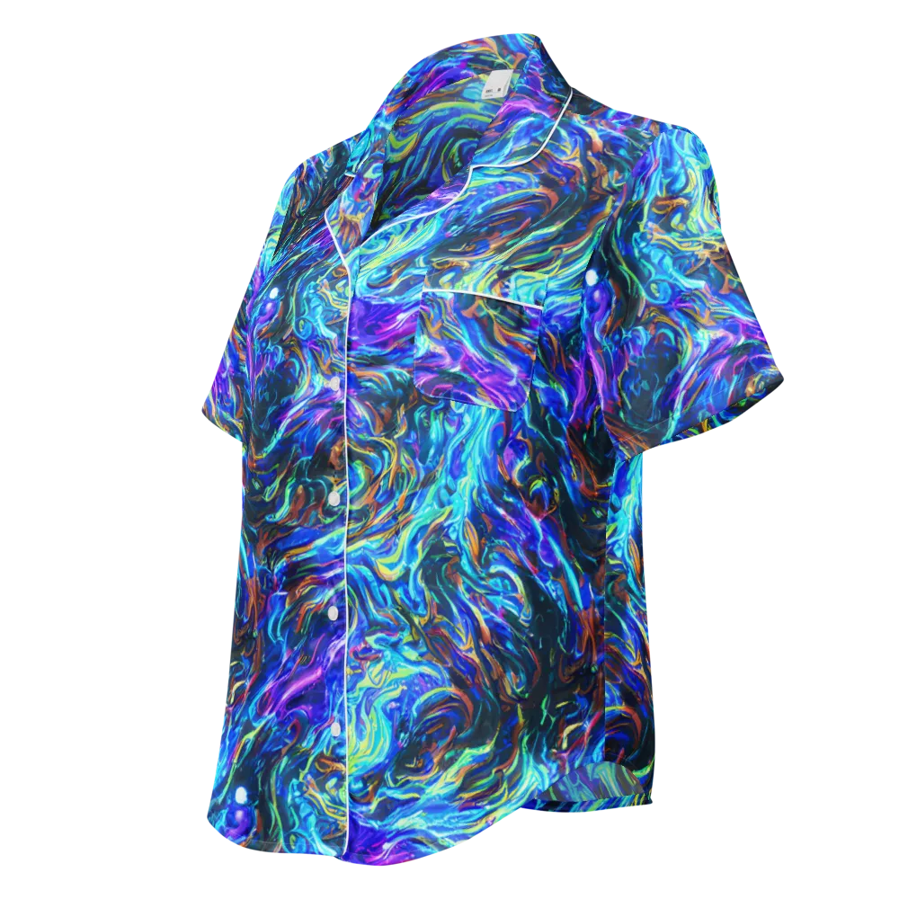 Neon Oceanus on Women's Short Sleeve Pajama Top — Left Front
