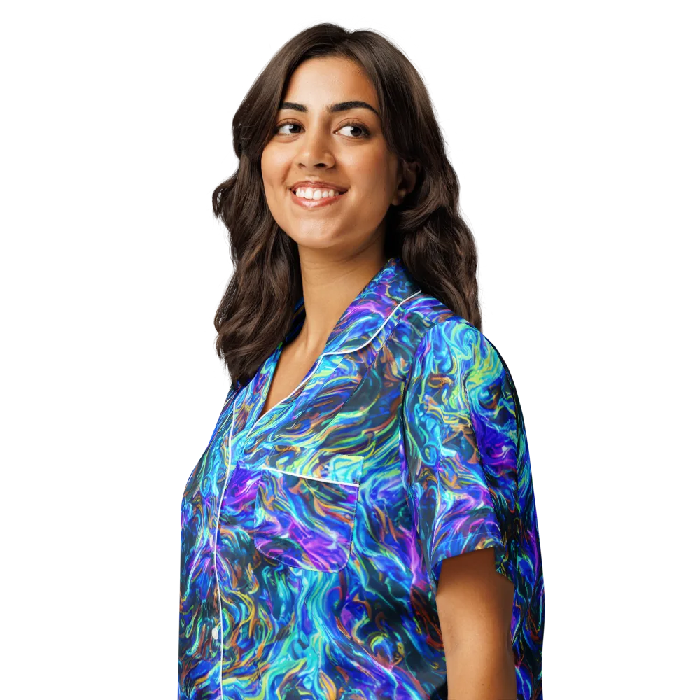 Neon Oceanus on Women's Short Sleeve Pajama Top — Left Front