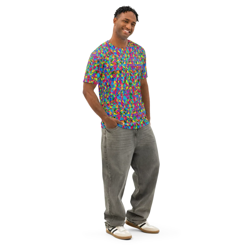 Chromatic Web on Men's Cotton Crew Neck T-Shirt — Right Front