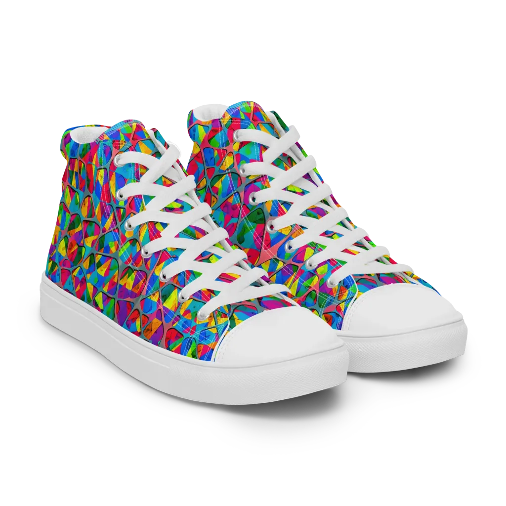 Chromatic Web on Women's High Top Canvas Shoes — Right Front