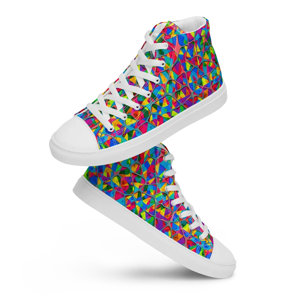 Chromatic Web on Women's High Top Canvas Shoes — Front