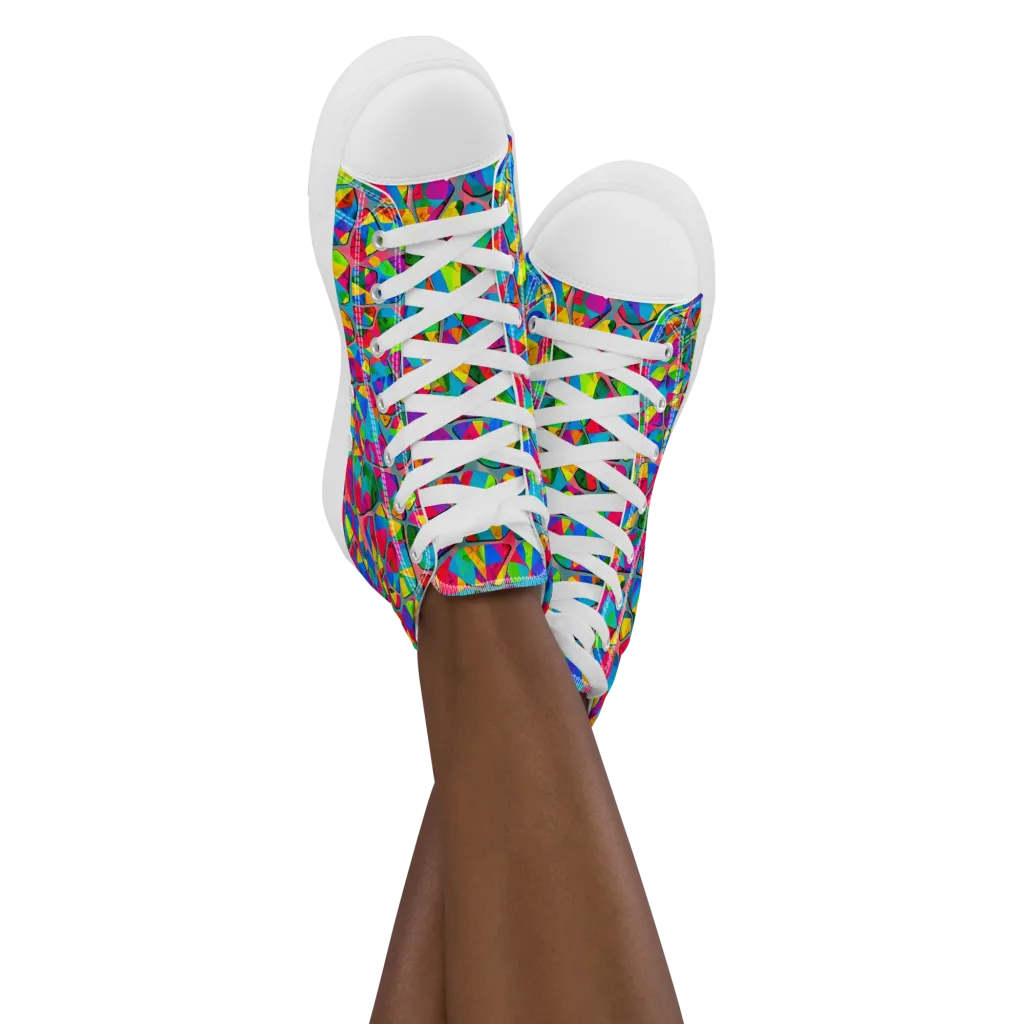 Chromatic Web on Women's High Top Canvas Shoes — Front