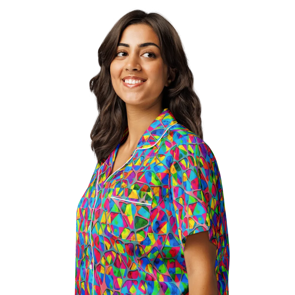 Chromatic Web on Women's Short Sleeve Pajama Top — Left Front