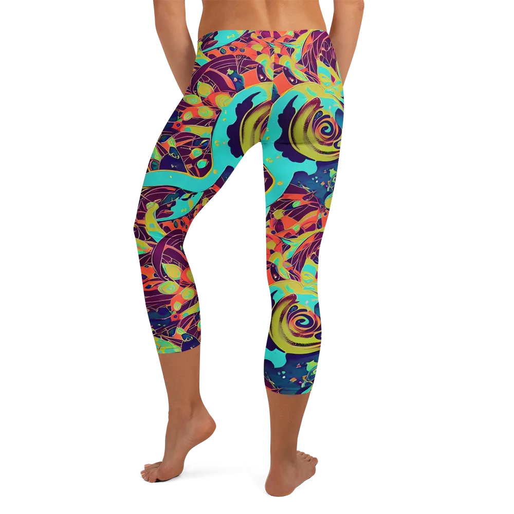 Vivid Spiral Tide on Capri Leggings — Back