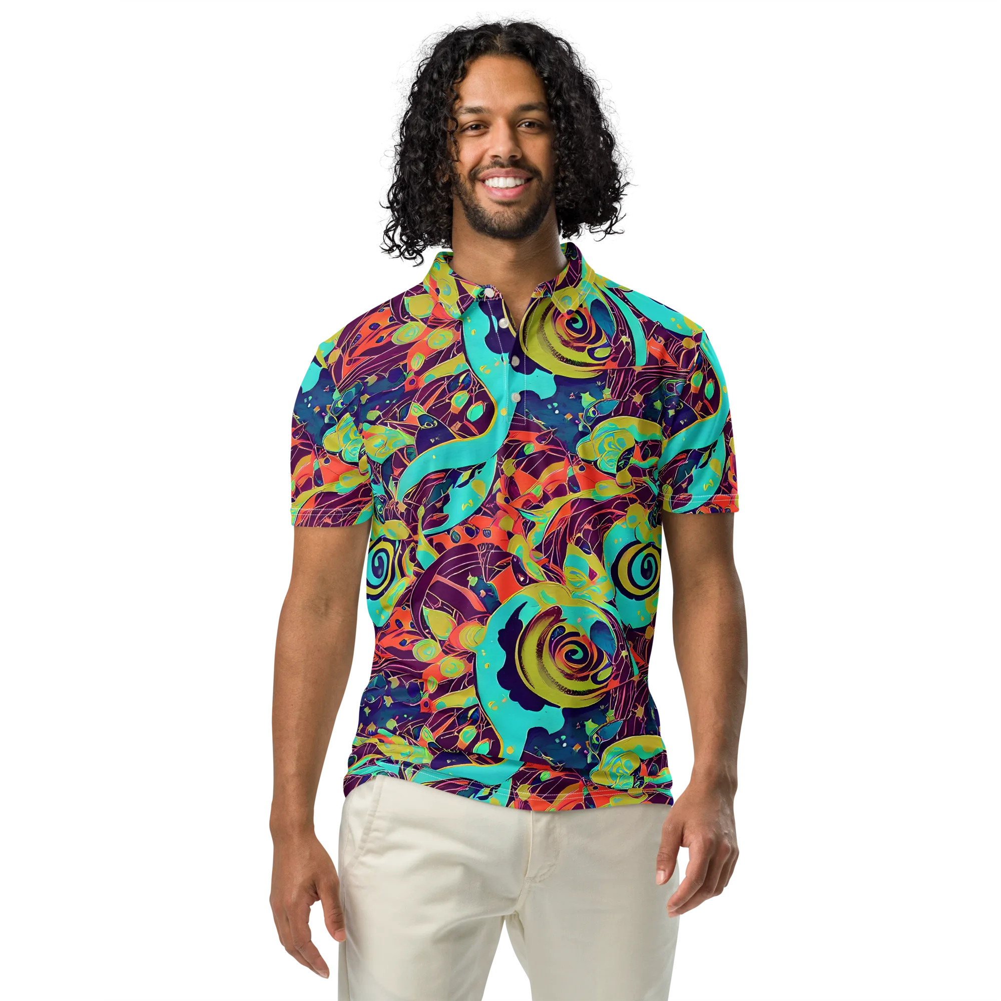 Vivid Spiral Tide on Men's Slim Fit Polo Shirt — Front